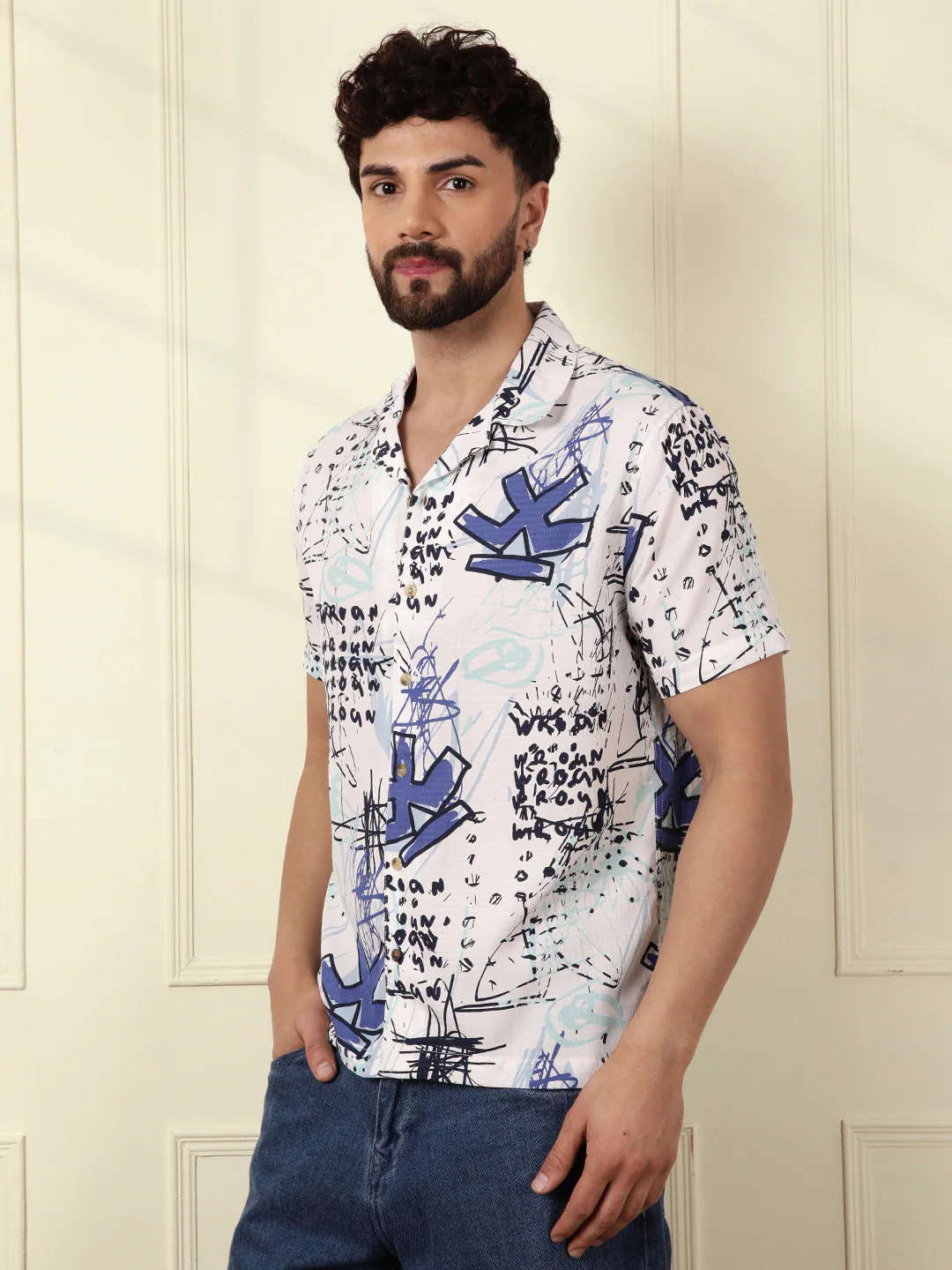 Textured Light Weight AOP Shirt | Off White - Image 5