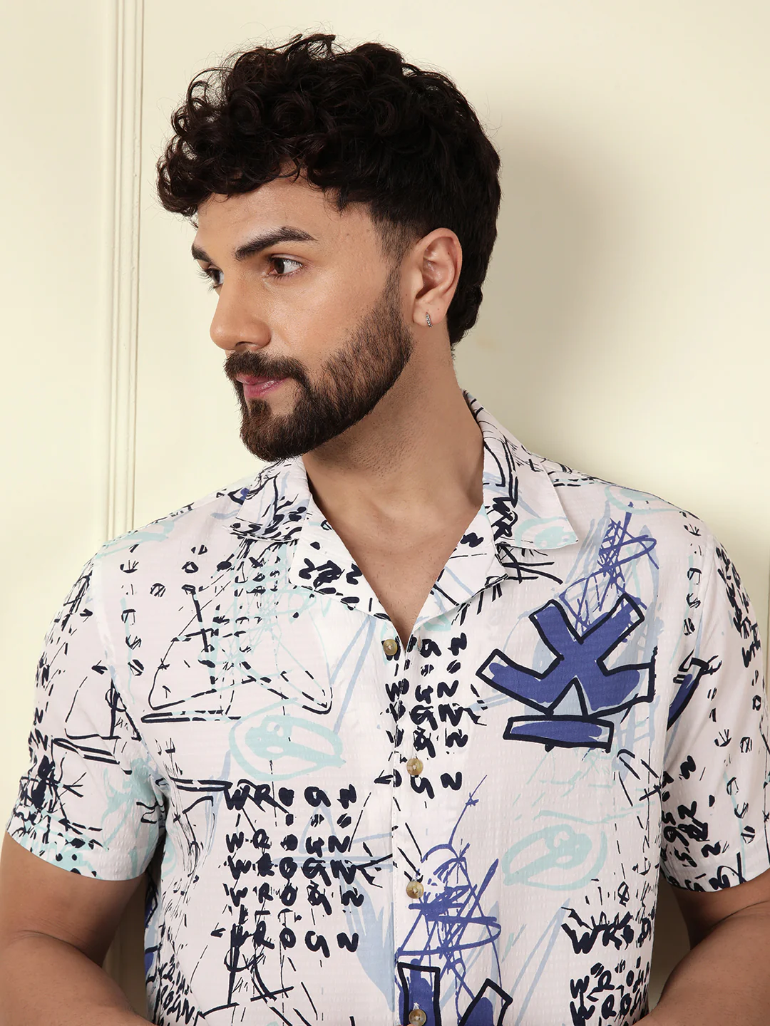Textured Light Weight AOP Shirt | Off White - Image 6