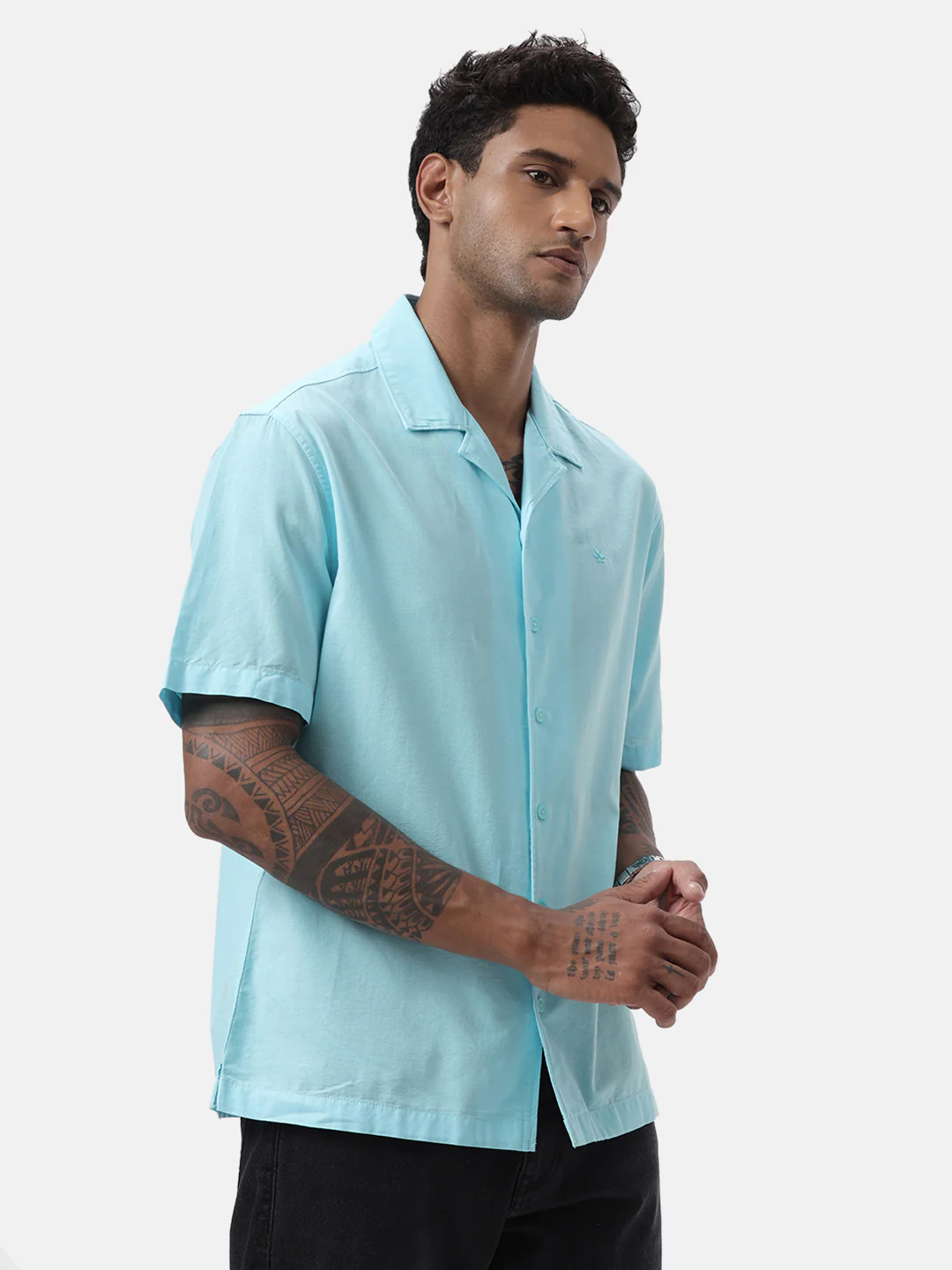 Aqua Blue Resort Collar Shirt - Image 4
