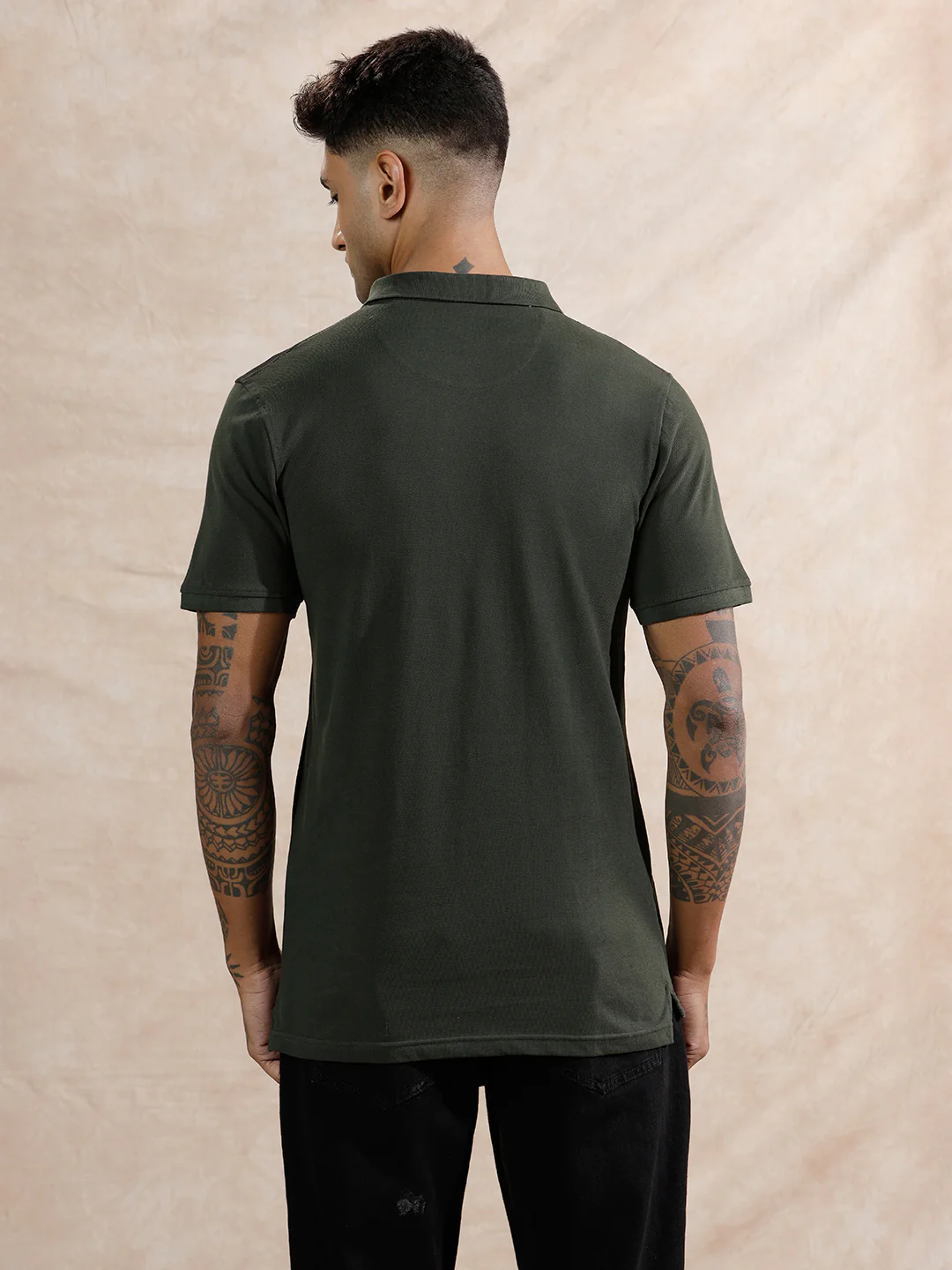 Asymmetric Colour Blocked Polo T-Shirt | Olive - Image 3