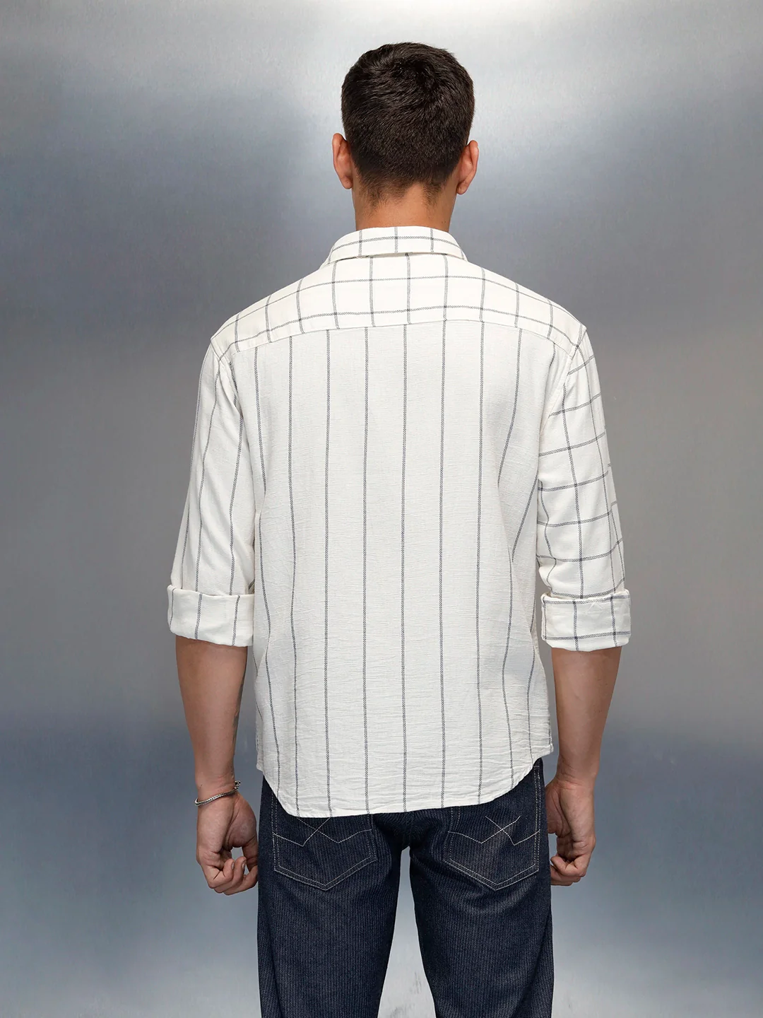 Asymmetrical Pattern Comfort Fit Men's Casual Shirt | White - Image 3