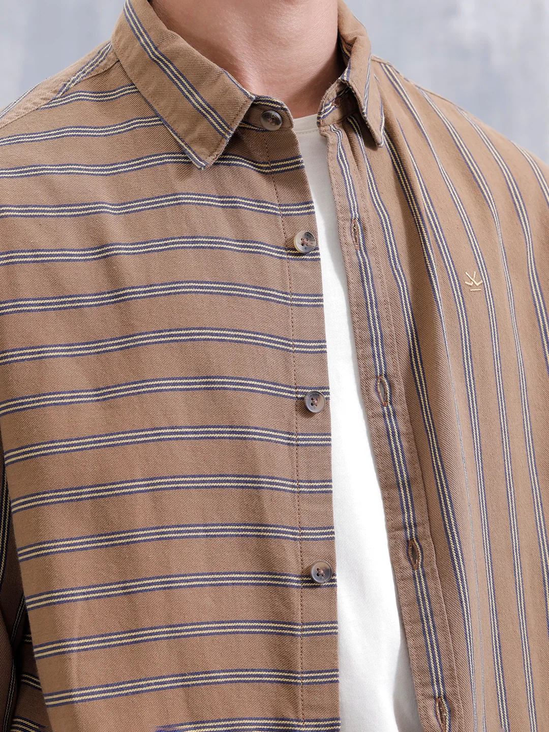 Asymmetrical Striped Oversized Shirt For Men | Brown - Image 5