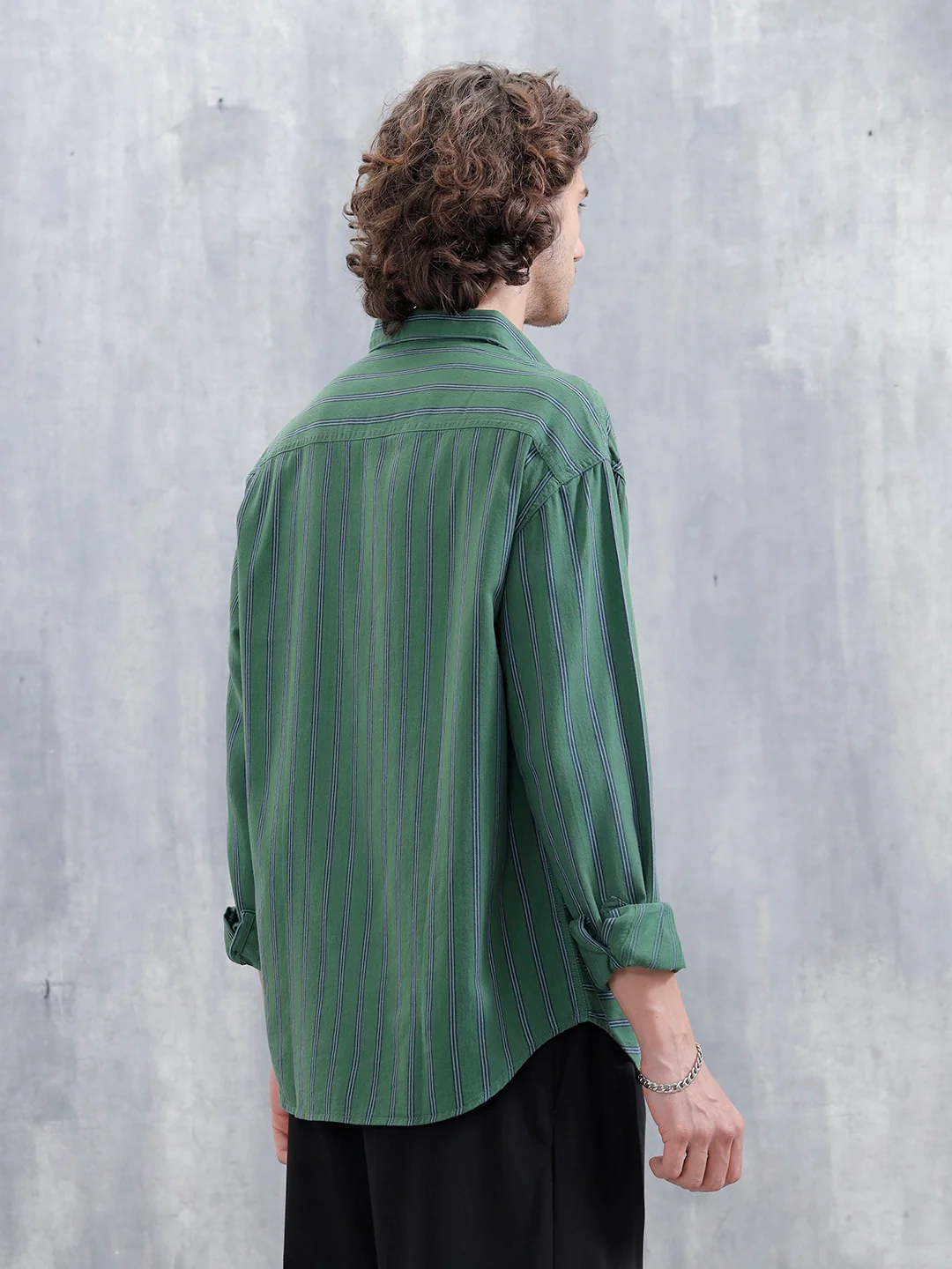 Asymmetrical Striped Oversized Shirt For Men | Dark Green - Image 3