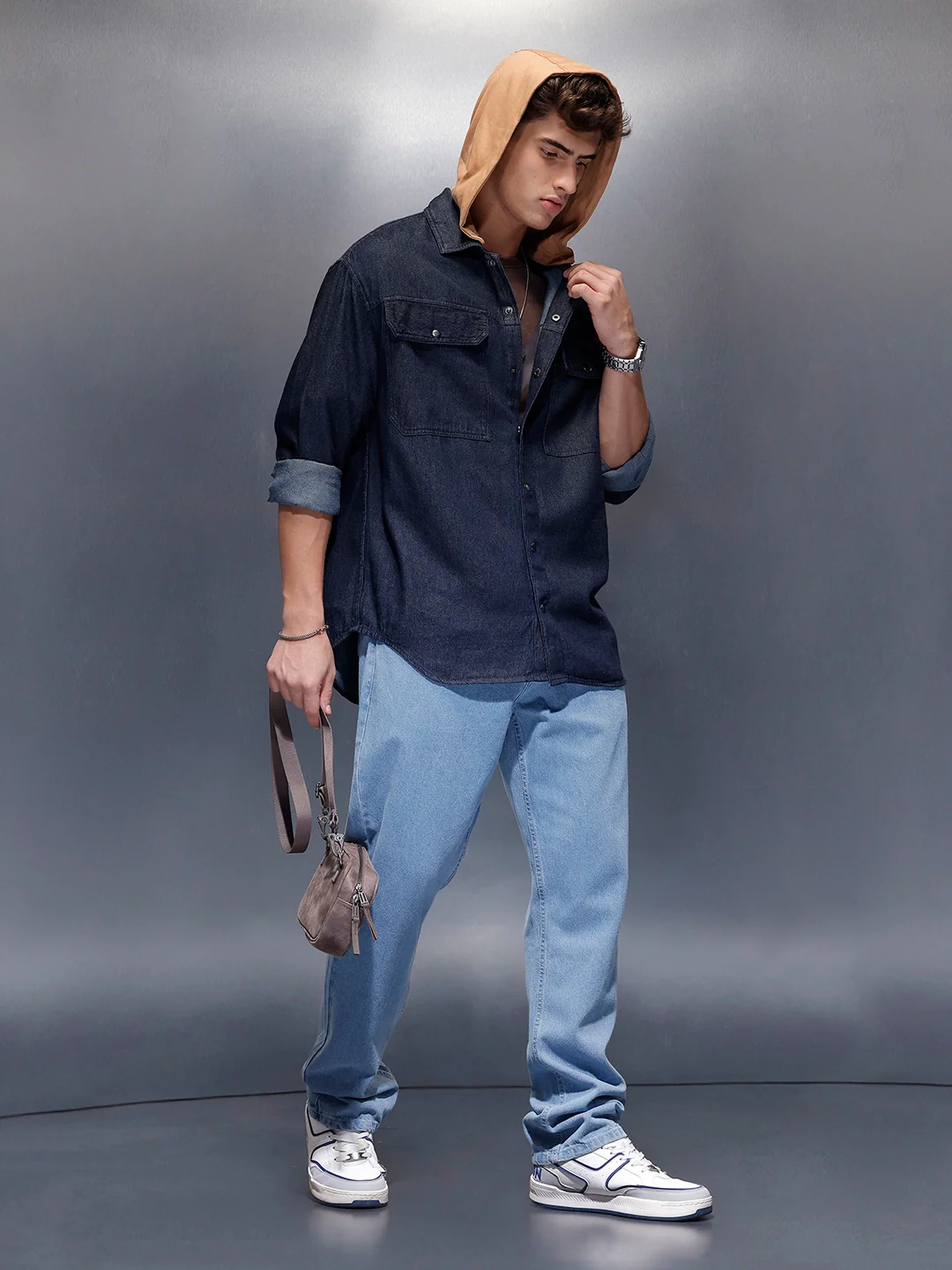 Back Printed Hooded Shirt  | Blue - Image 2