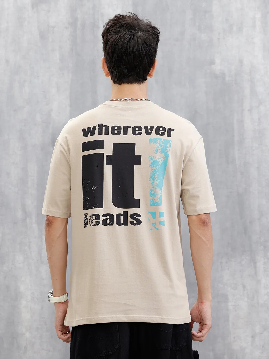 Back Printed Oversized T-Shirt | Beige - Image 3
