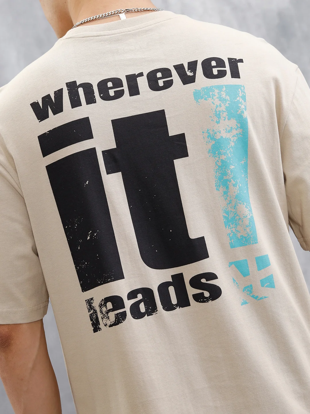Back Printed Oversized T-Shirt | Beige - Image 5
