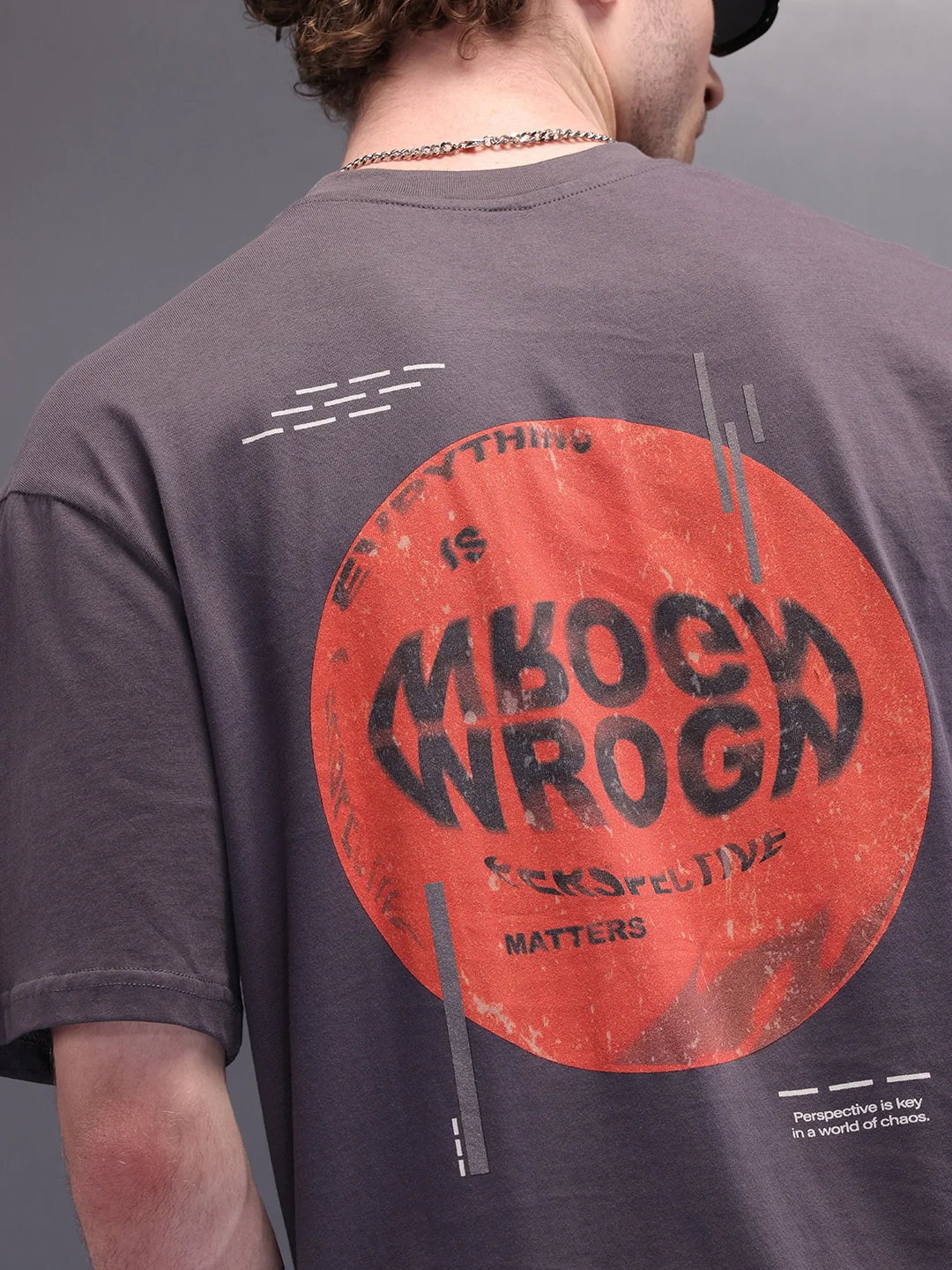 Back Printed Oversized T-Shirt | Dark Grey - Image 3