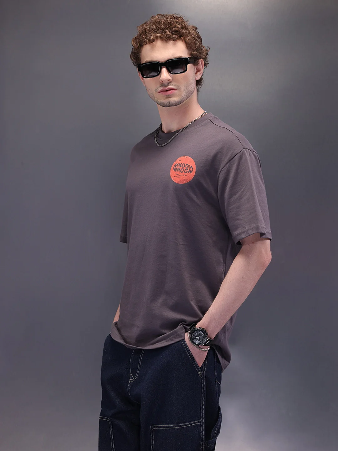 Back Printed Oversized T-Shirt | Dark Grey - Image 4