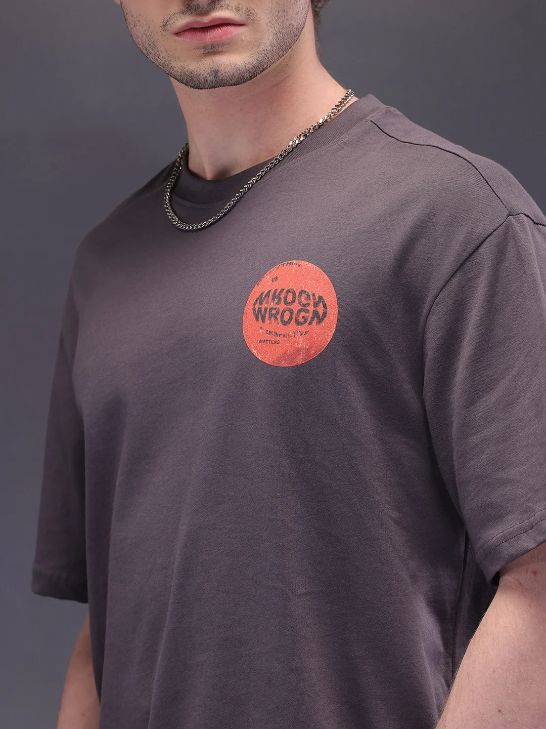 Back Printed Oversized T-Shirt | Dark Grey - Image 5