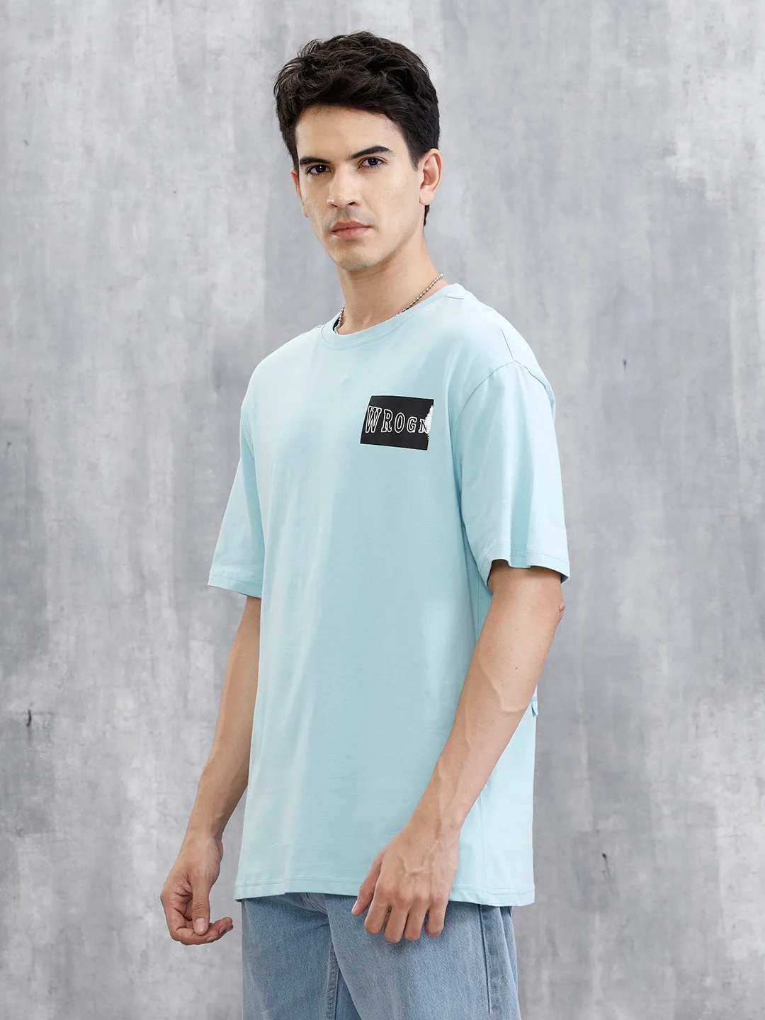 Back Printed Patchwork T-Shirt | Light Blue - Image 4