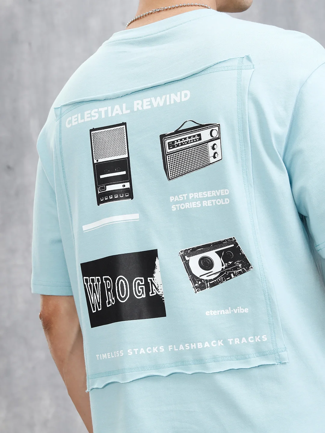 Back Printed Patchwork T-Shirt | Light Blue - Image 5