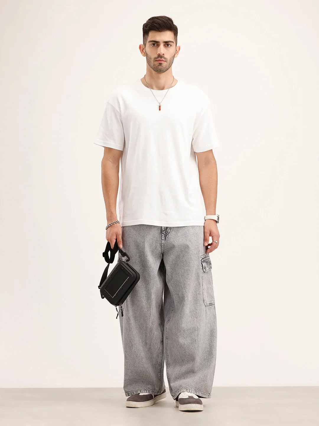 Baggy Cargo Fit Denim Jeans | Grey - Image 2