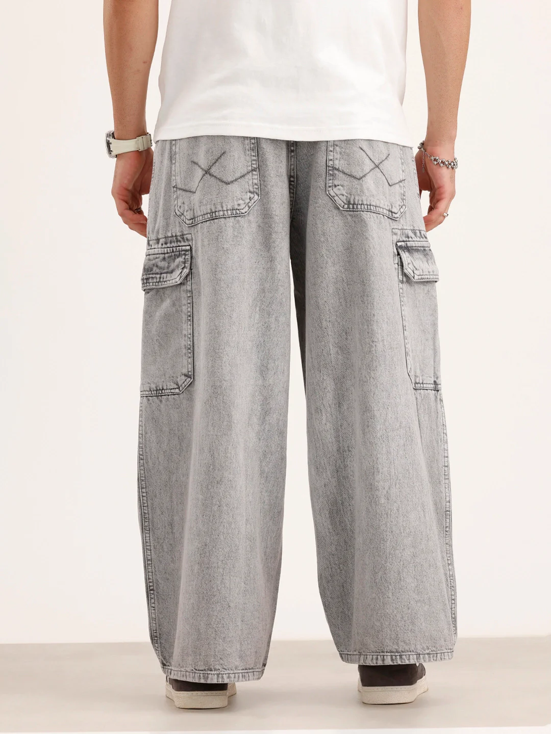 Baggy Cargo Fit Denim Jeans | Grey - Image 3