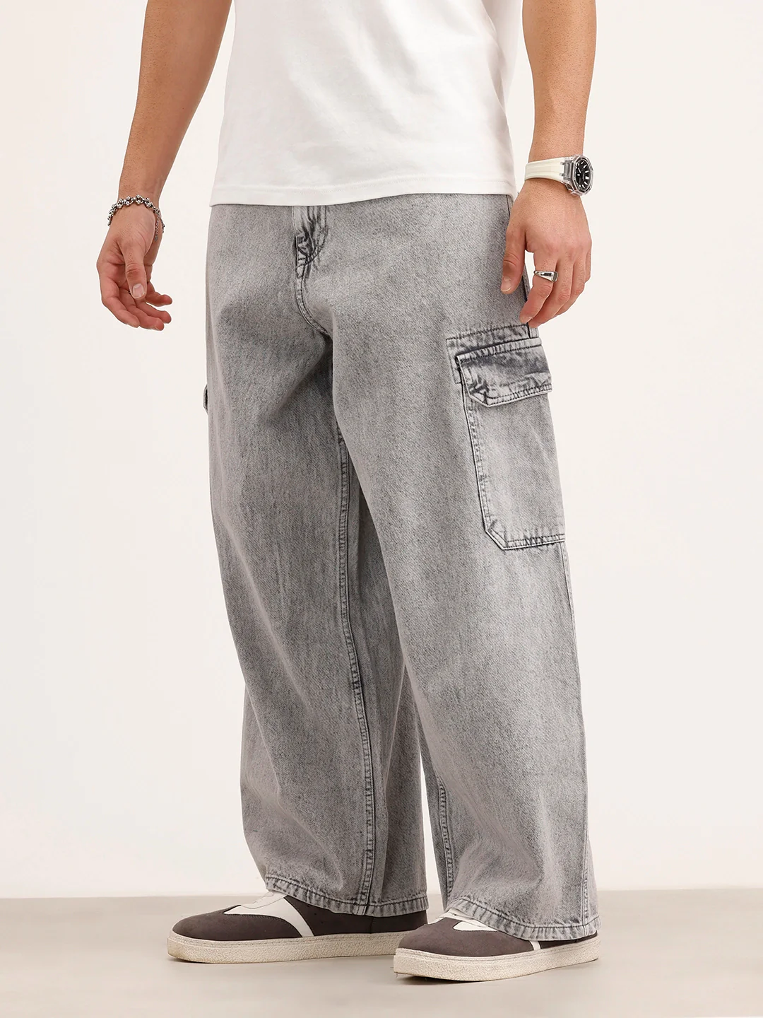 Baggy Cargo Fit Denim Jeans | Grey - Image 4