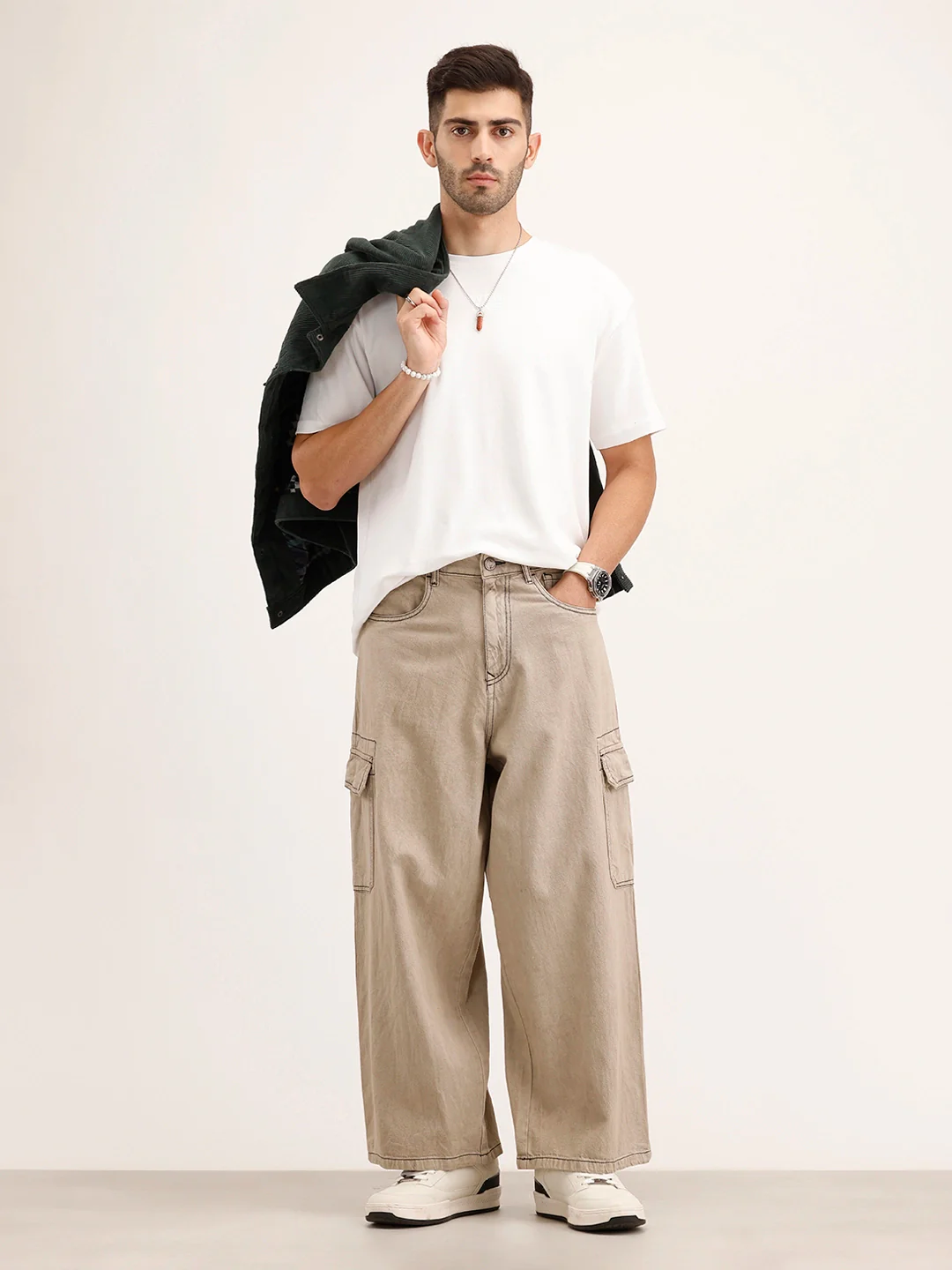 Baggy Cargo Fit Denim Jeans | Khaki - Image 2