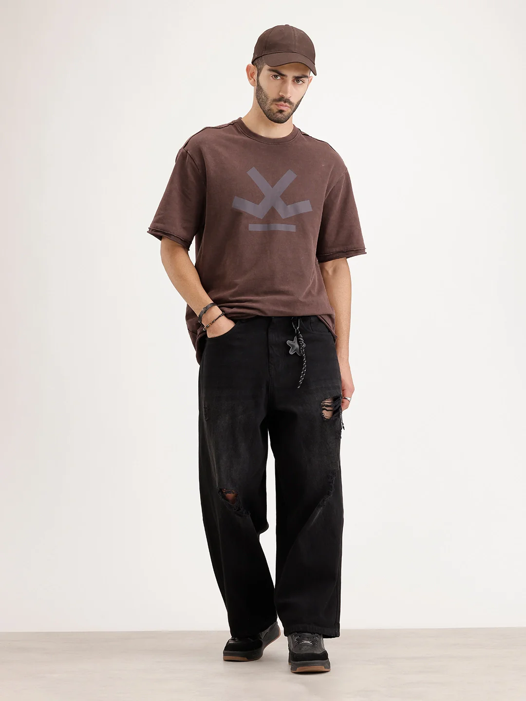 Baggy Fit Distressed Denim Jeans | Black - Image 2