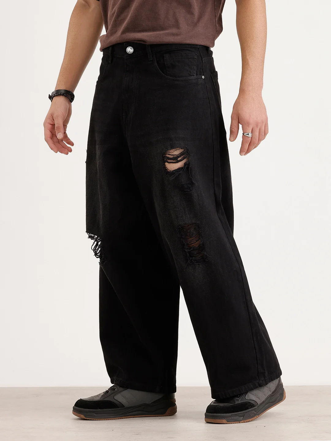 Baggy Fit Distressed Denim Jeans | Black - Image 3