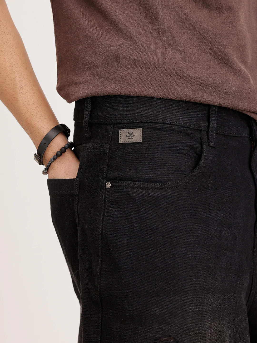 Baggy Fit Distressed Denim Jeans | Black - Image 4