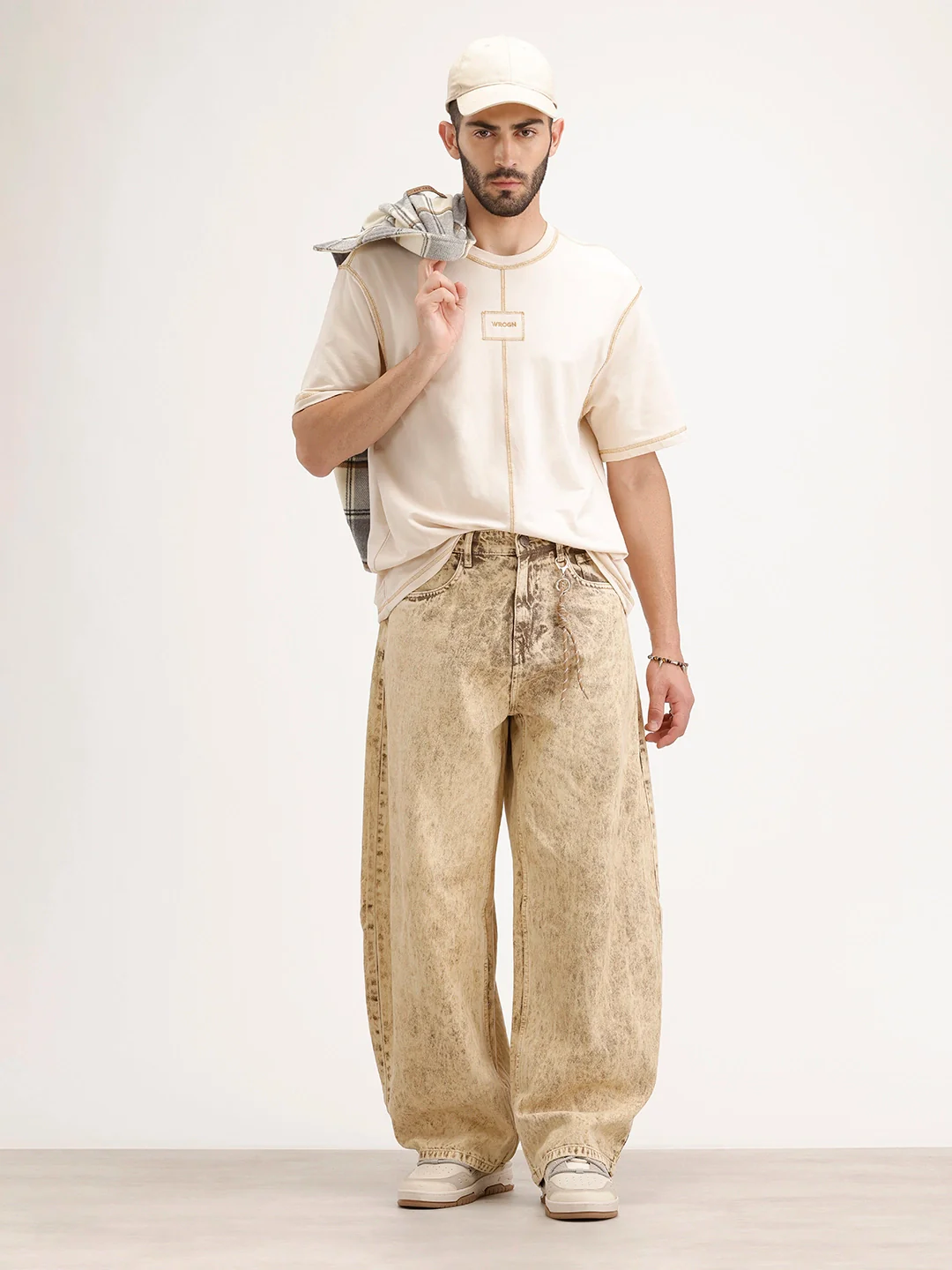 Balloon Fit Washed Denim Jeans | Khaki - Image 2