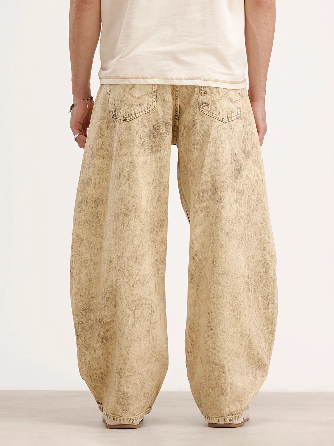 Balloon Fit Washed Denim Jeans | Khaki - Image 3