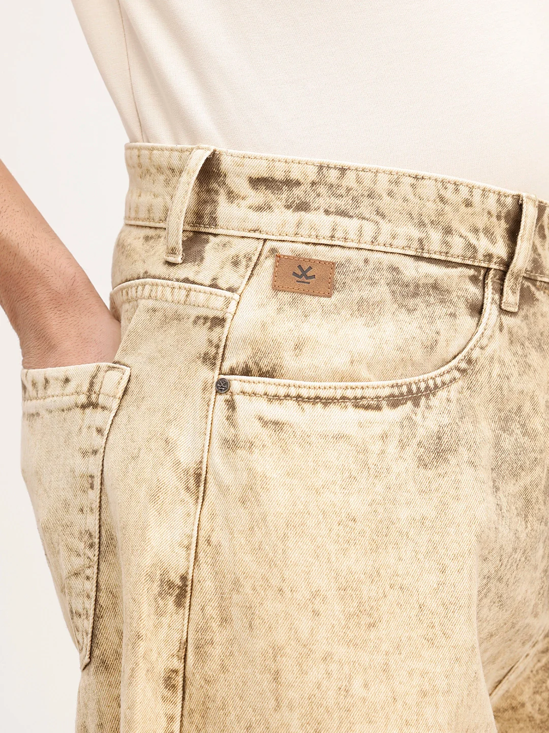 Balloon Fit Washed Denim Jeans | Khaki - Image 5