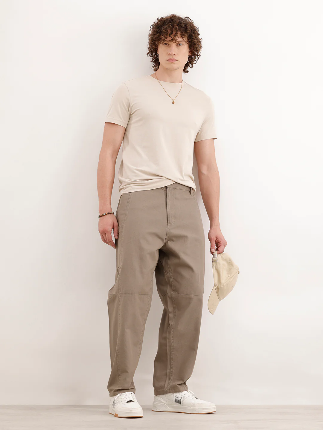 Barrel Fit Cut & Sew Trousers  | Khaki - Image 2