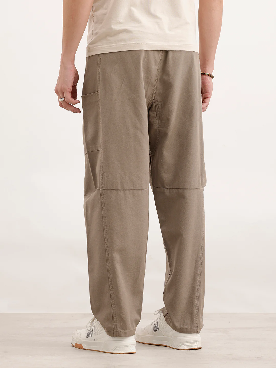 Barrel Fit Cut & Sew Trousers  | Khaki - Image 3