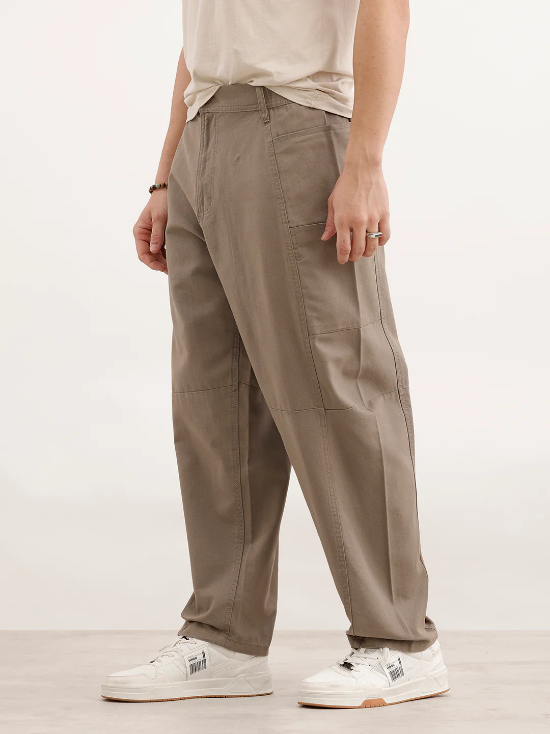 Barrel Fit Cut & Sew Trousers  | Khaki - Image 4