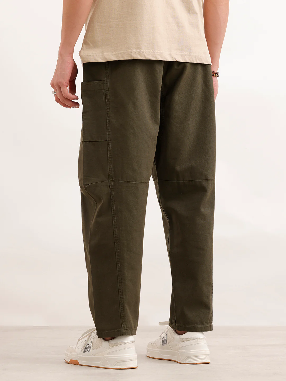 Barrel Fit Cut & Sew Trousers  | Olive - Image 3