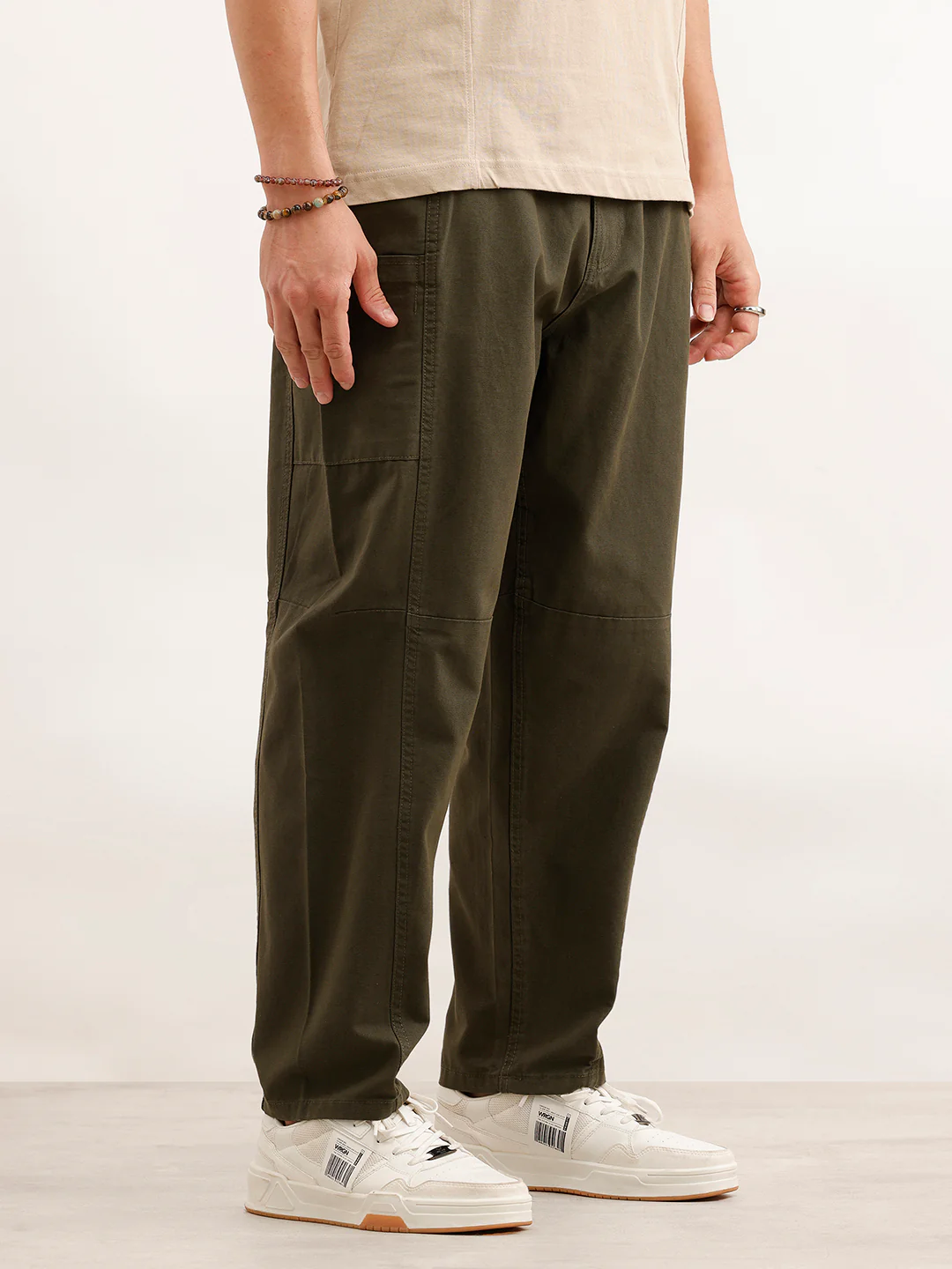 Barrel Fit Cut & Sew Trousers  | Olive - Image 4