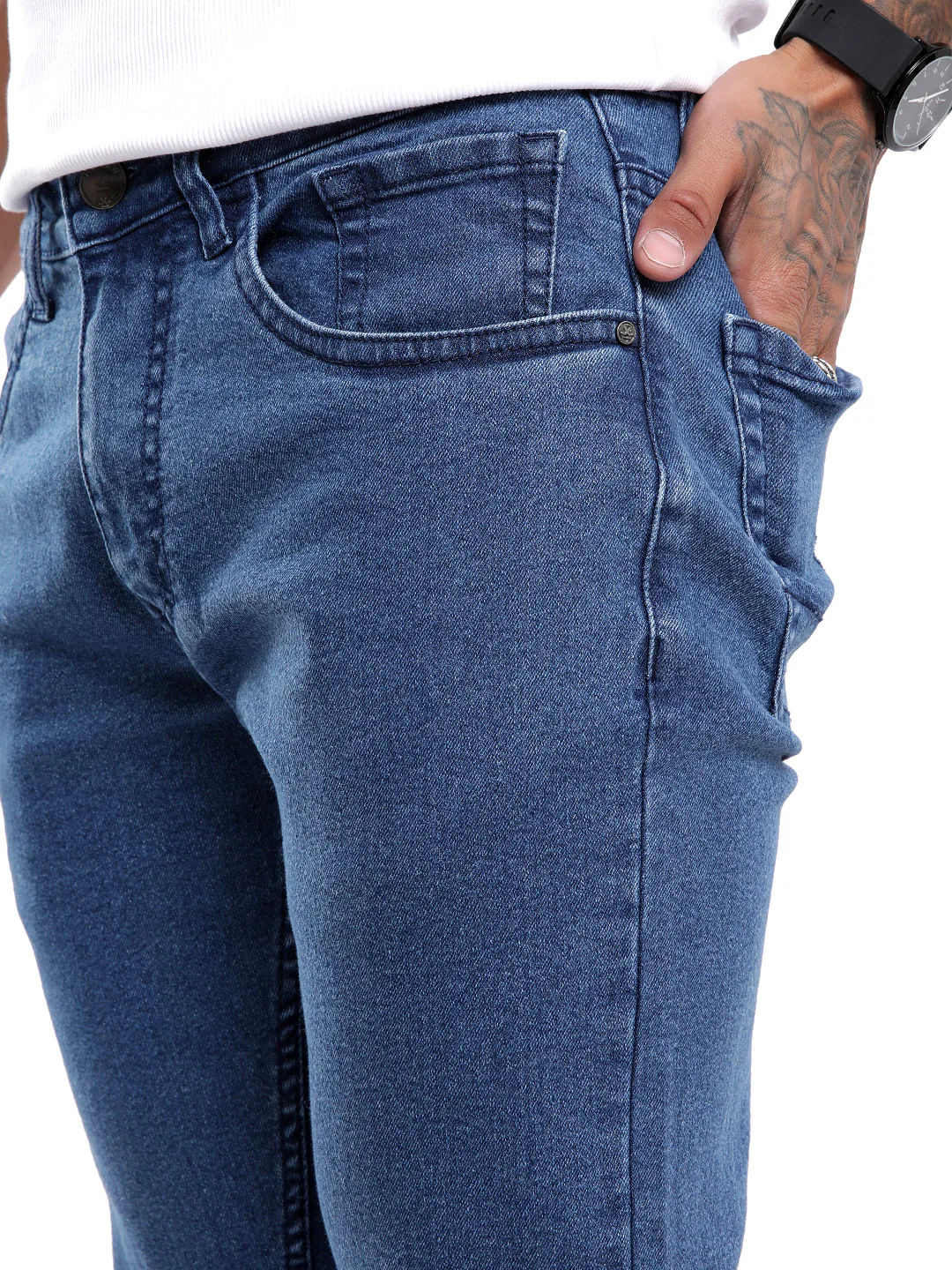 Basic Blue Five Pocket Denim Jeans - Image 5