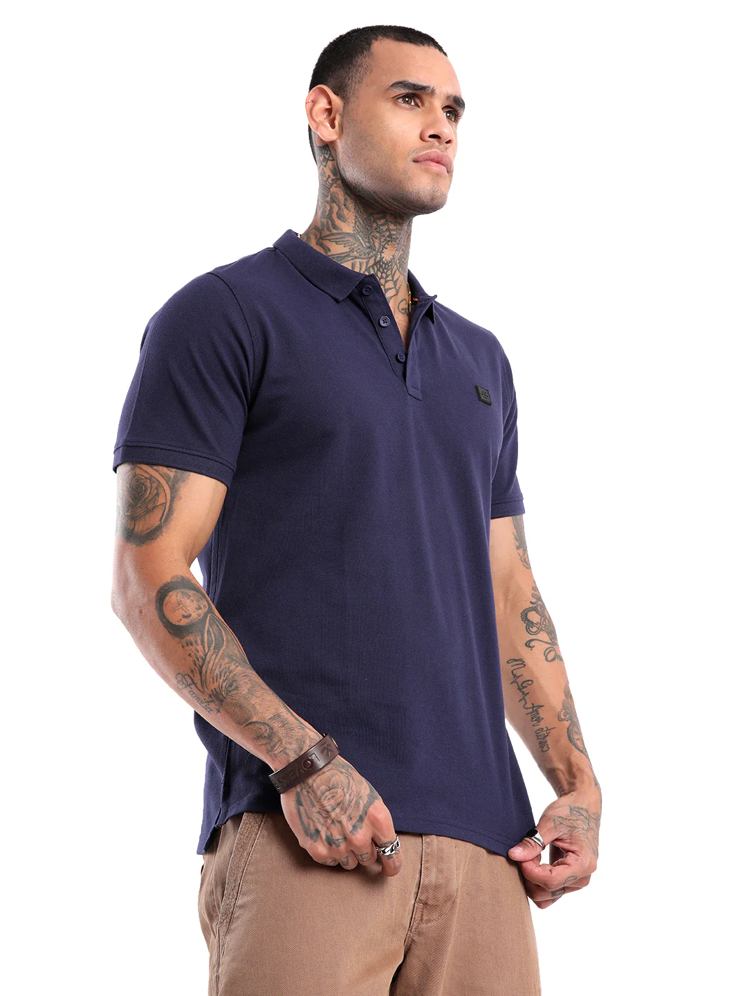 Basic Navy Blue Slim Fit Polo - Image 4