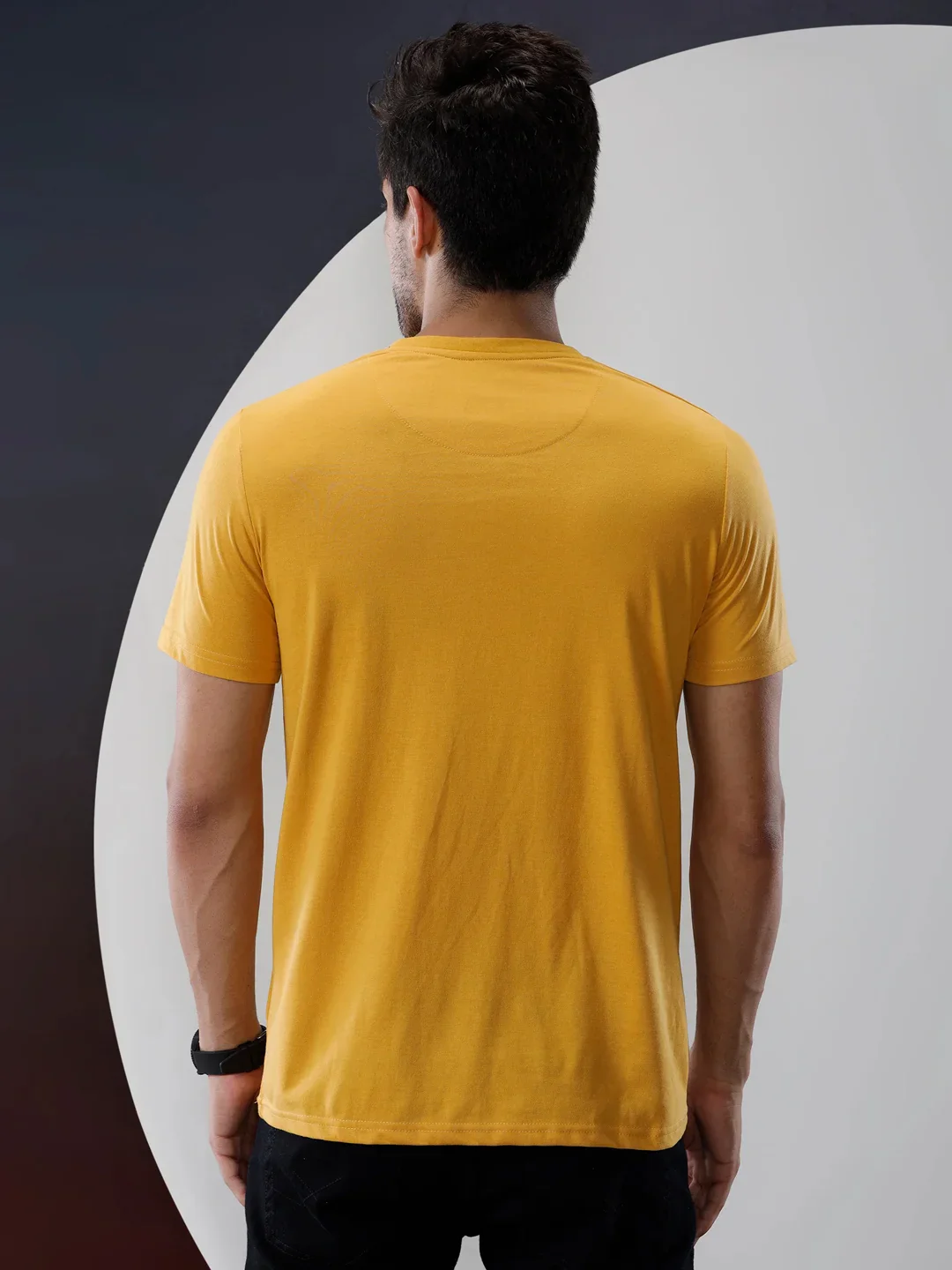 Basic Mustard Chest Print T-Shirt - Image 3