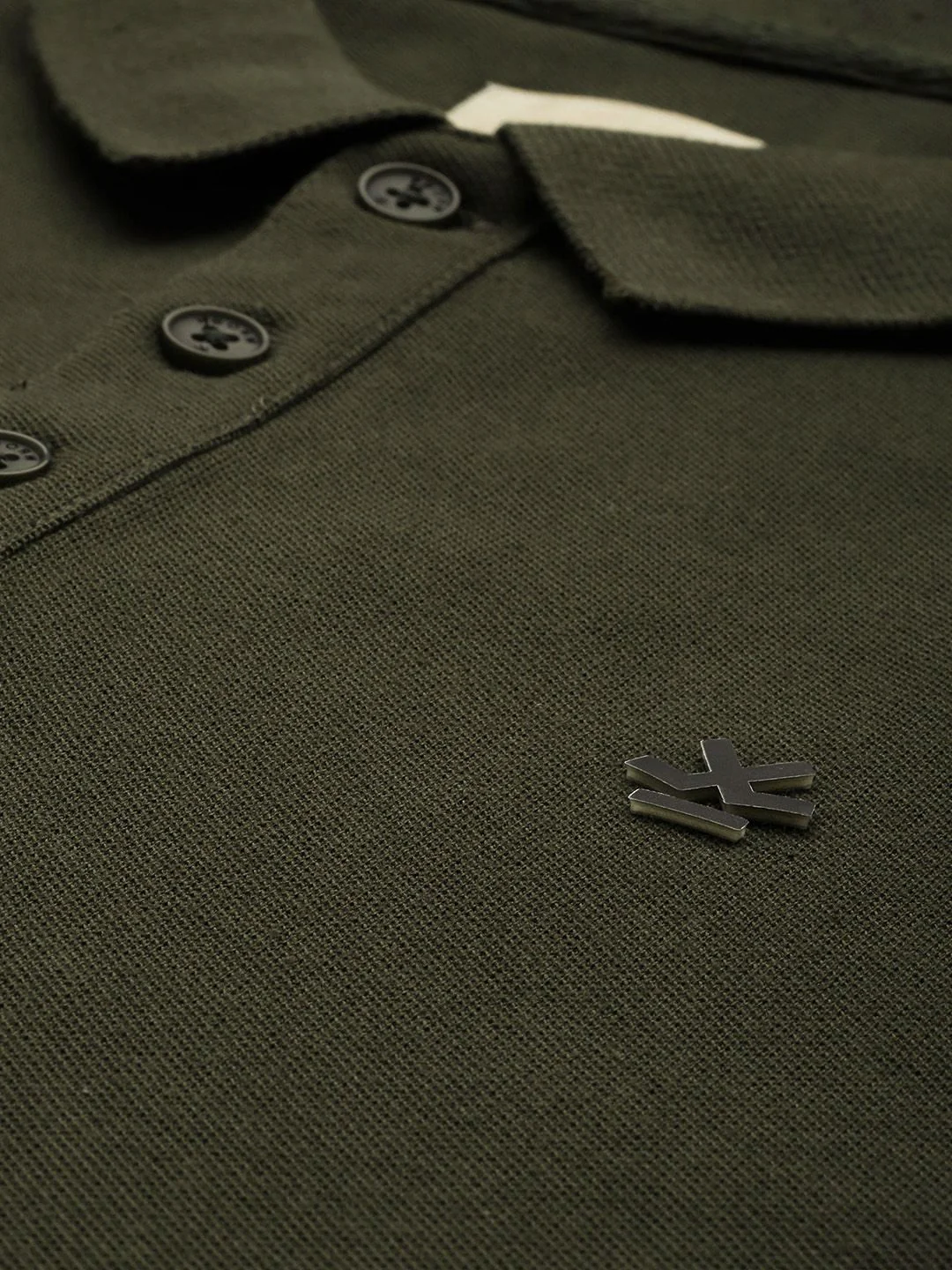 Basic Olive Polo Collar T-Shirt - Image 2