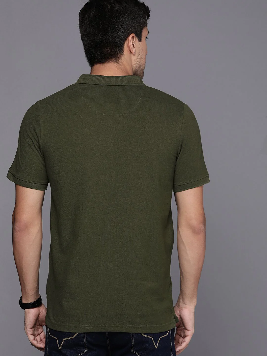 Basic Olive Polo Collar T-Shirt - Image 4