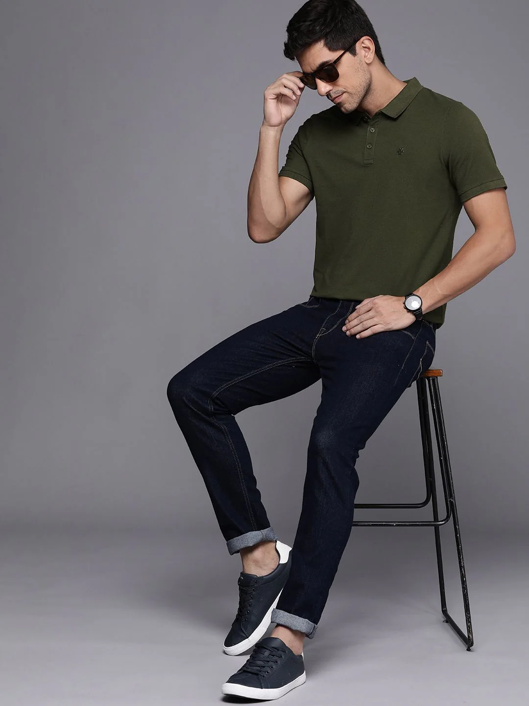 Basic Olive Polo Collar T-Shirt - Image 5