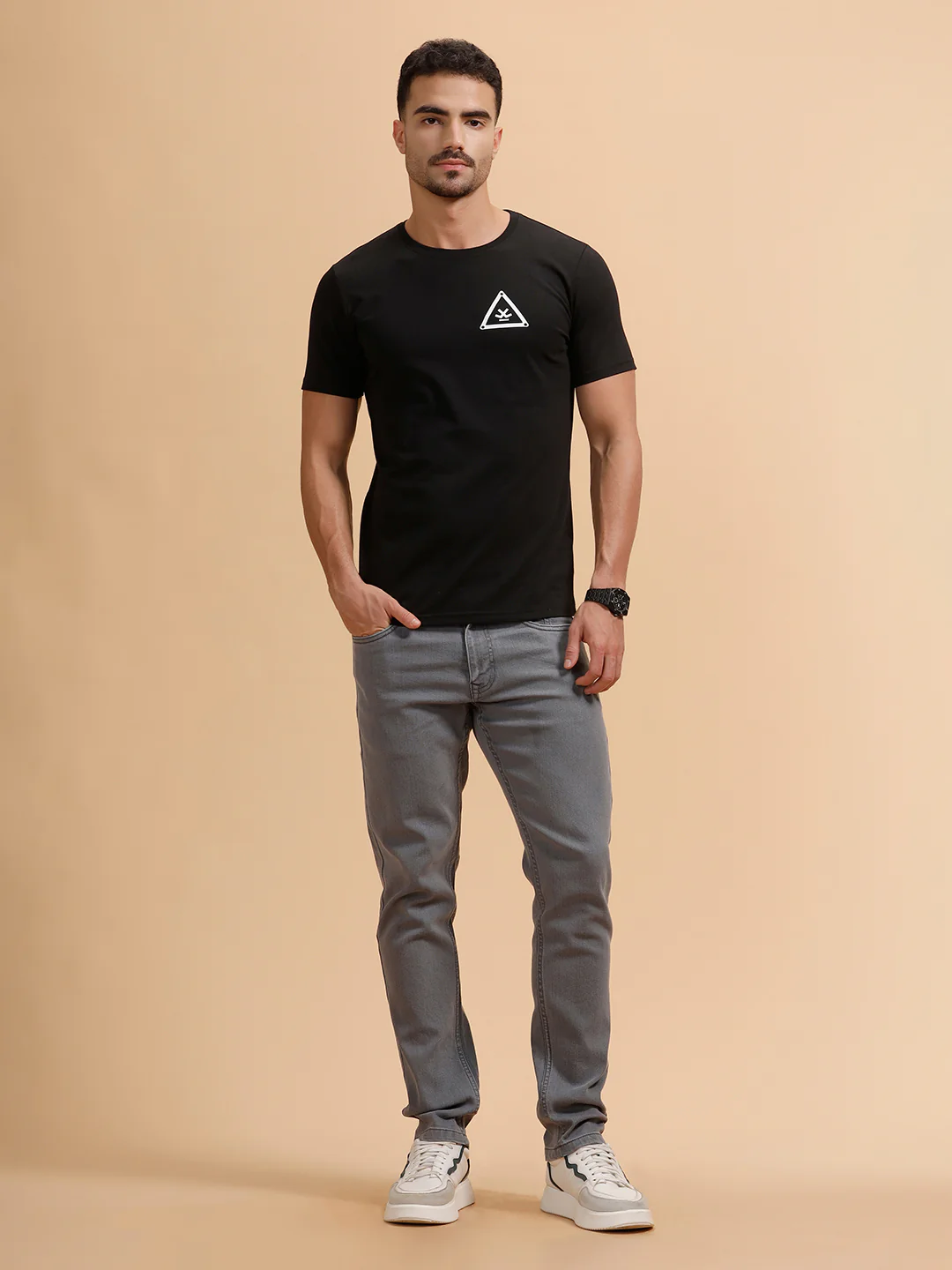 Basic Placement Print Regular Fit T-Shirt | Black - Image 2