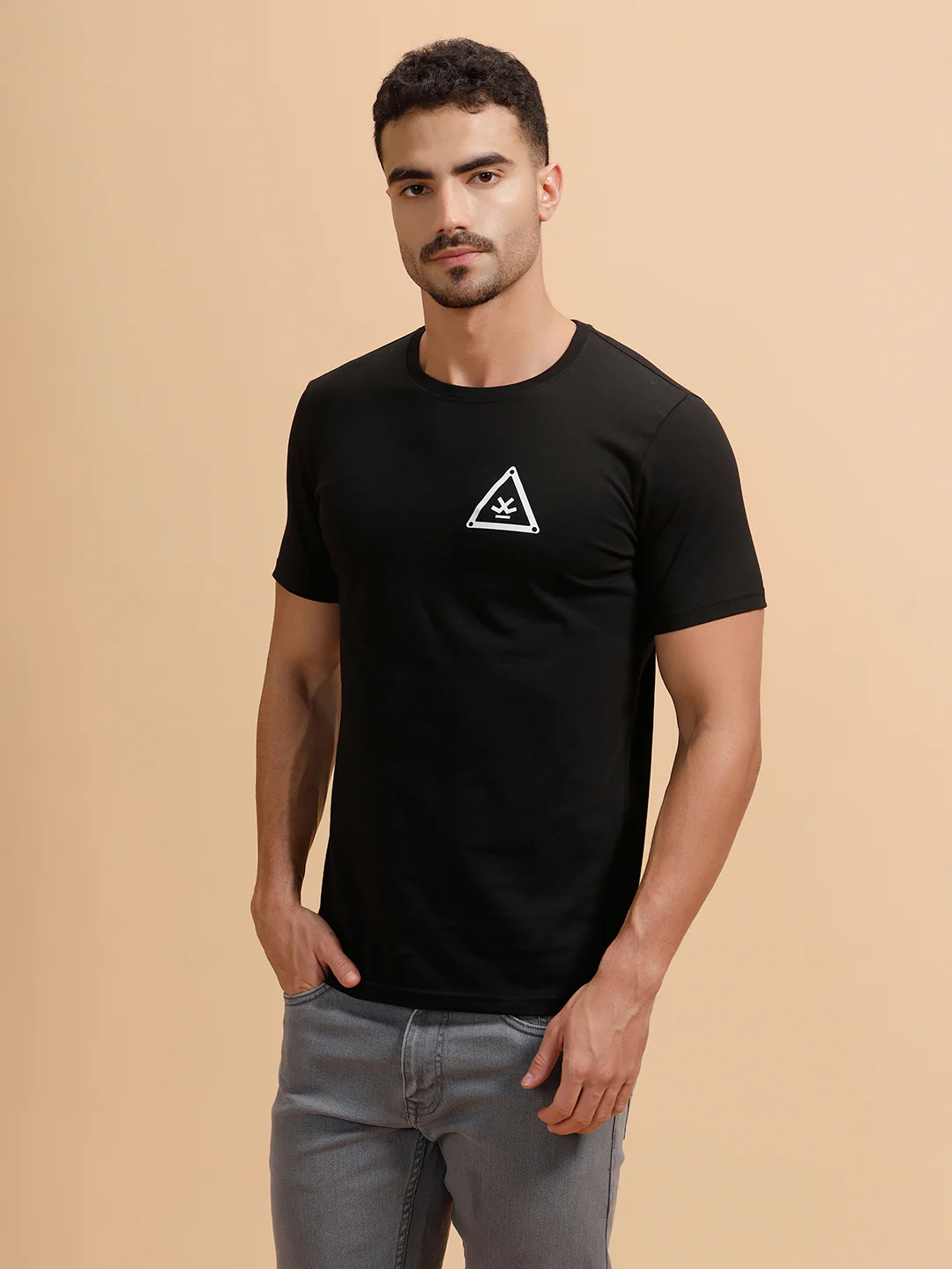 Basic Placement Print Regular Fit T-Shirt | Black - Image 4