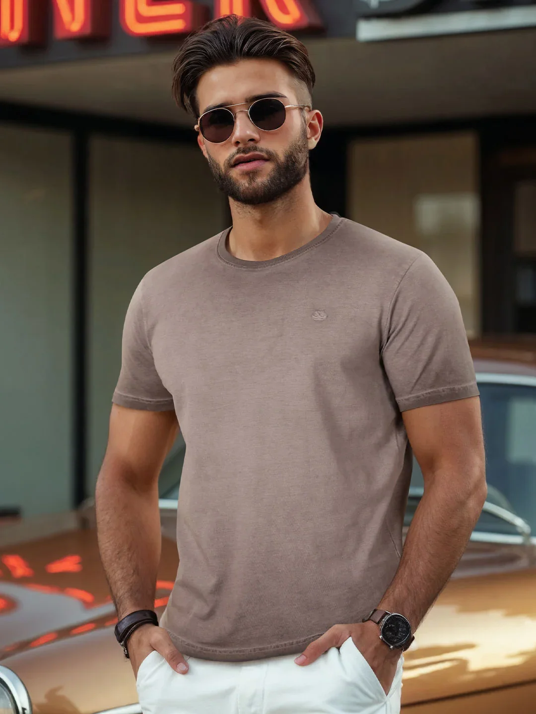Washed Slim Fit T-Shirt | Brown - Image 3