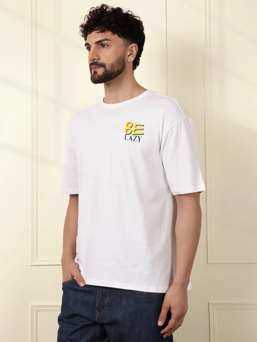 Be Lazy White Oversized T-Shirt - Image 4