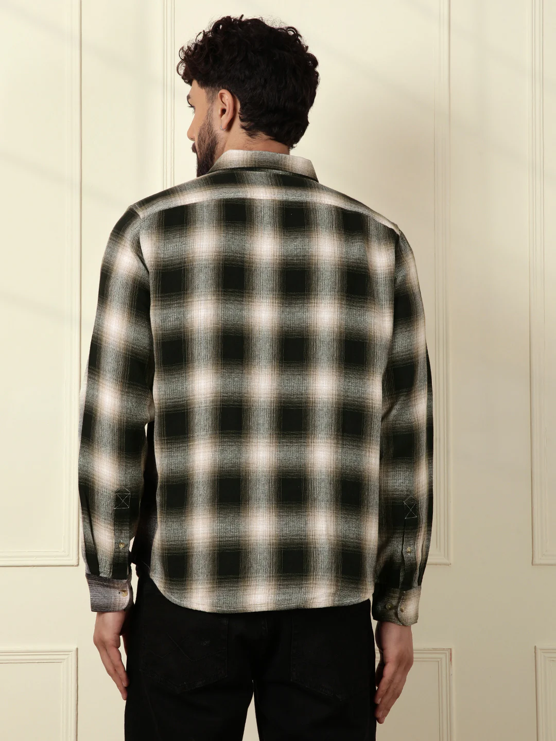 Shadow Checked Cotton Shirt | Black - Image 4