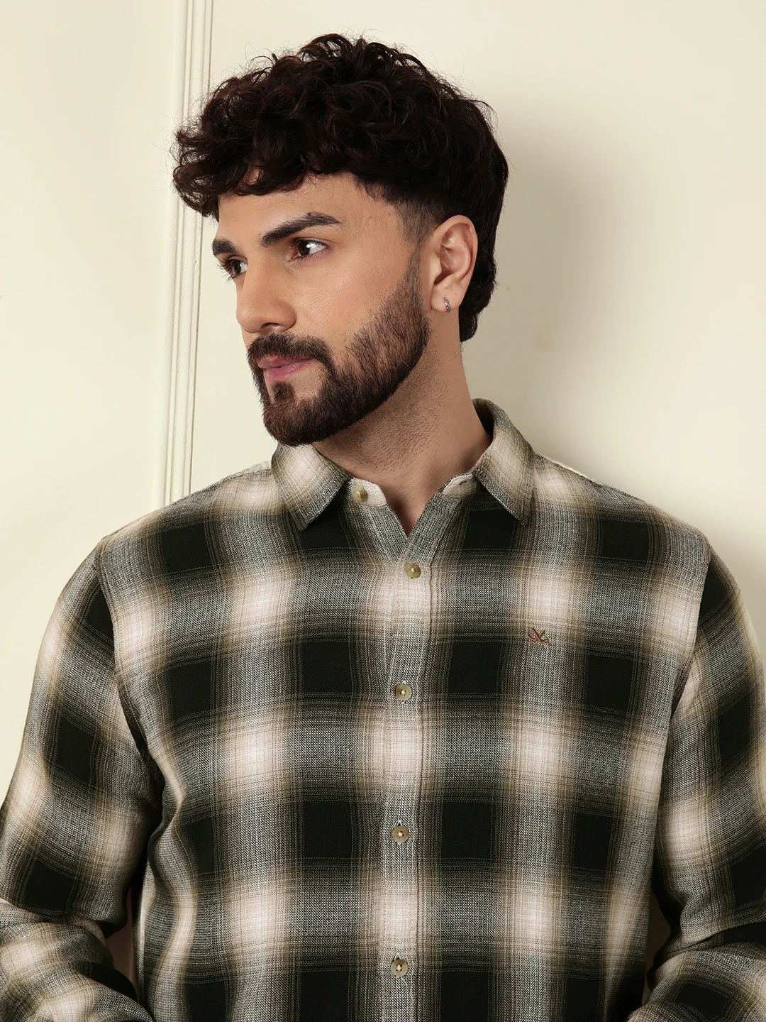 Shadow Checked Cotton Shirt | Black - Image 6