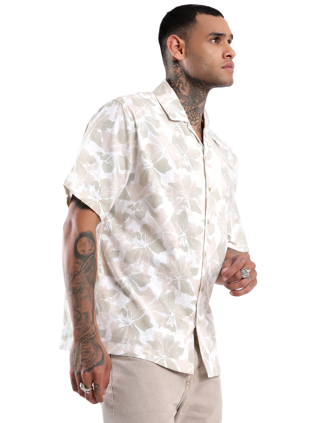 Beige Floral AOP Spoyl Shirt - Image 4