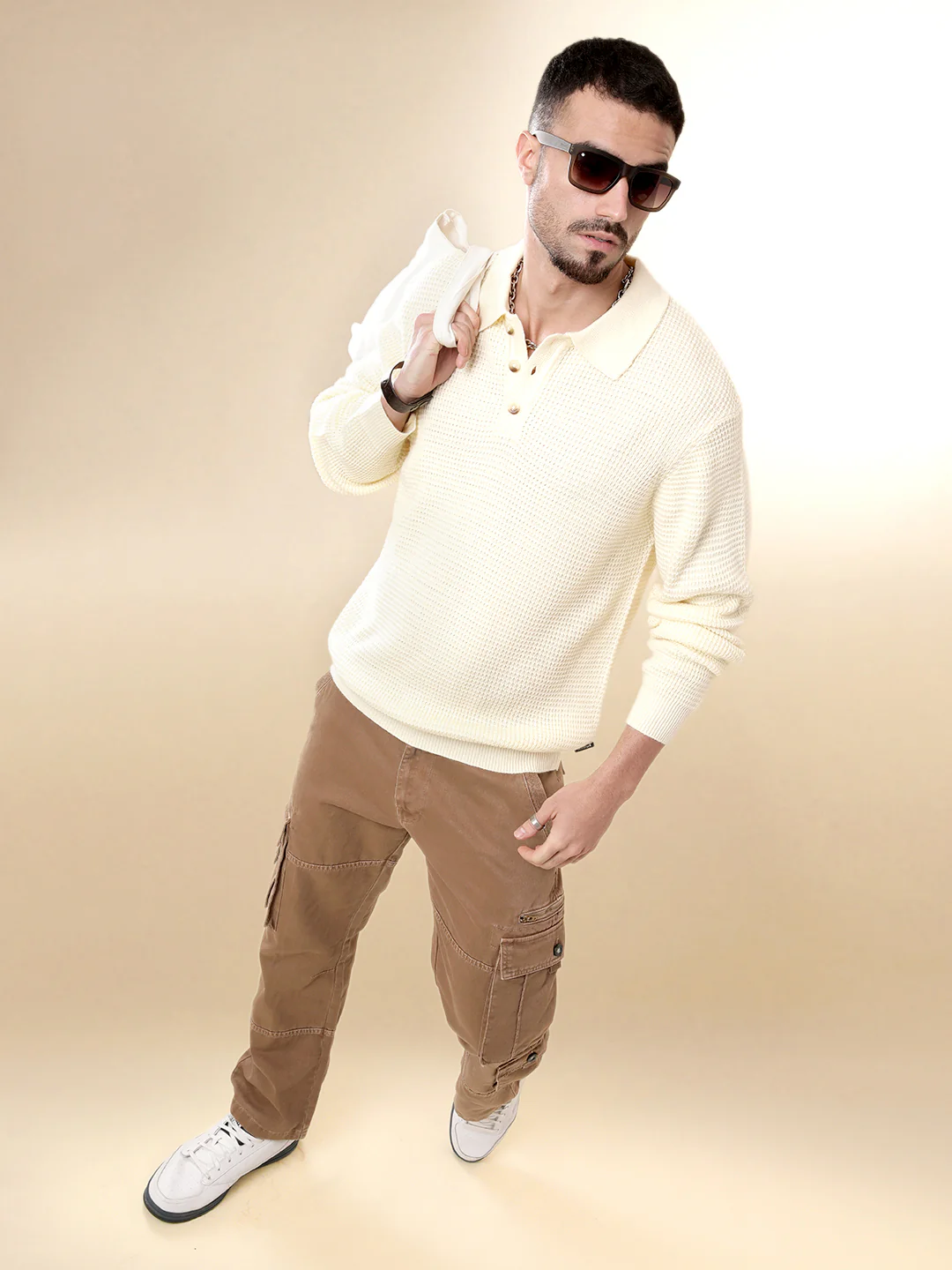 Beige Knit Polo Neck Sweater - Image 2