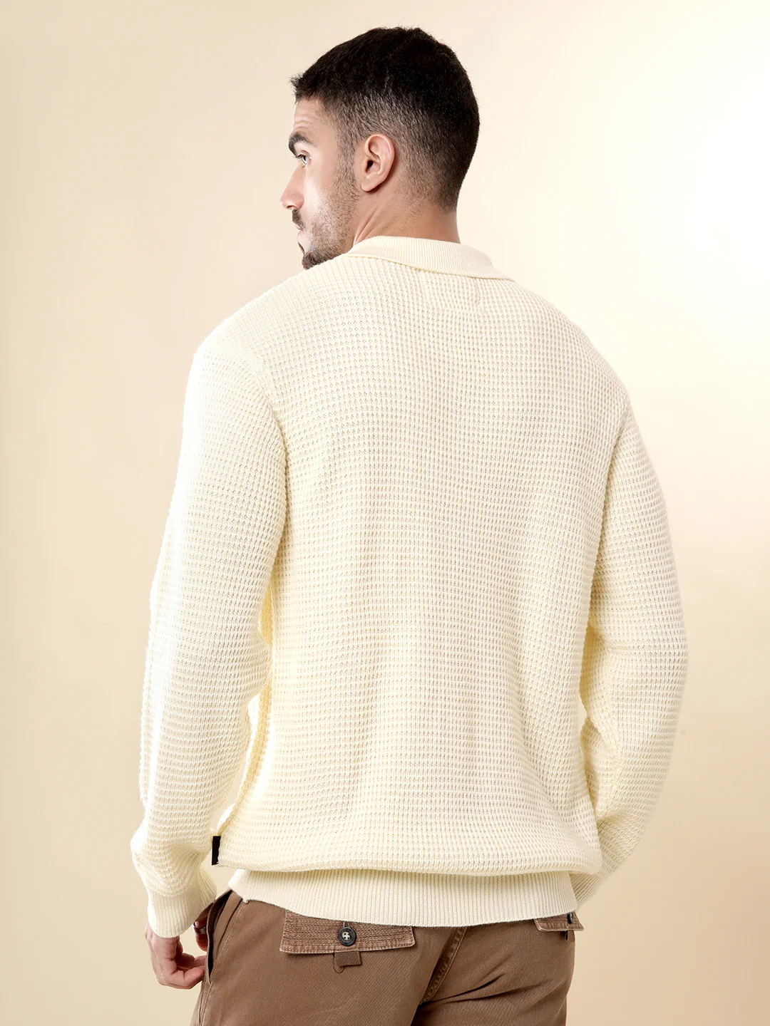 Beige Knit Polo Neck Sweater - Image 3
