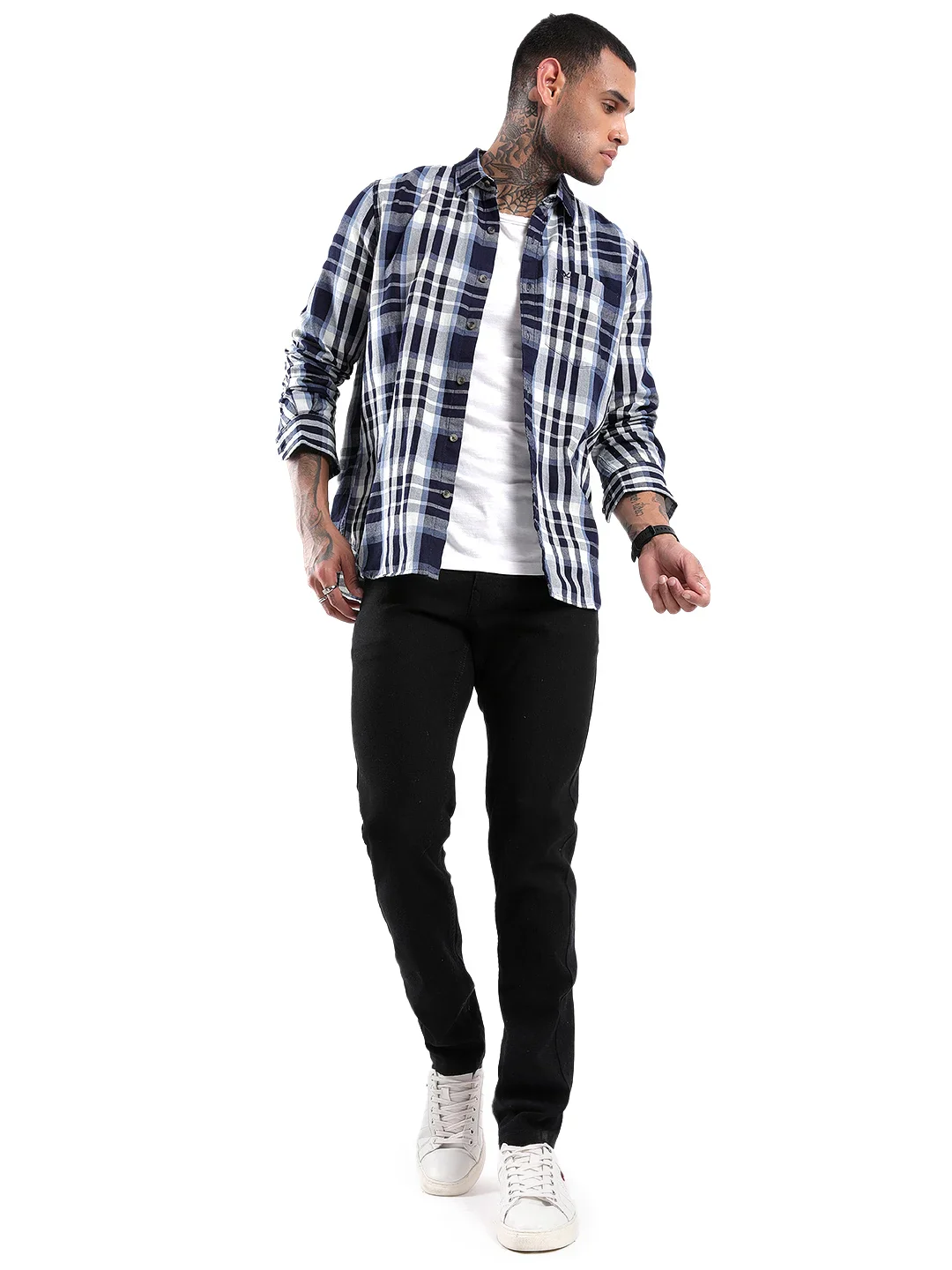 Beige-Navy Checked Shirt - Image 2