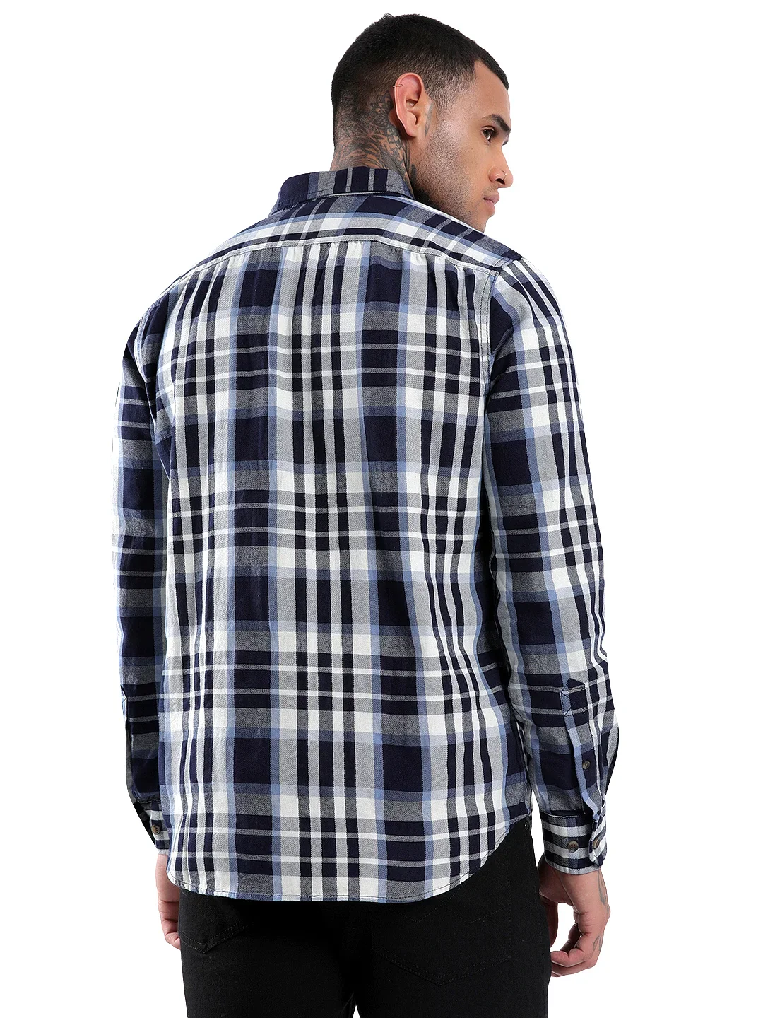 Beige-Navy Checked Shirt - Image 3