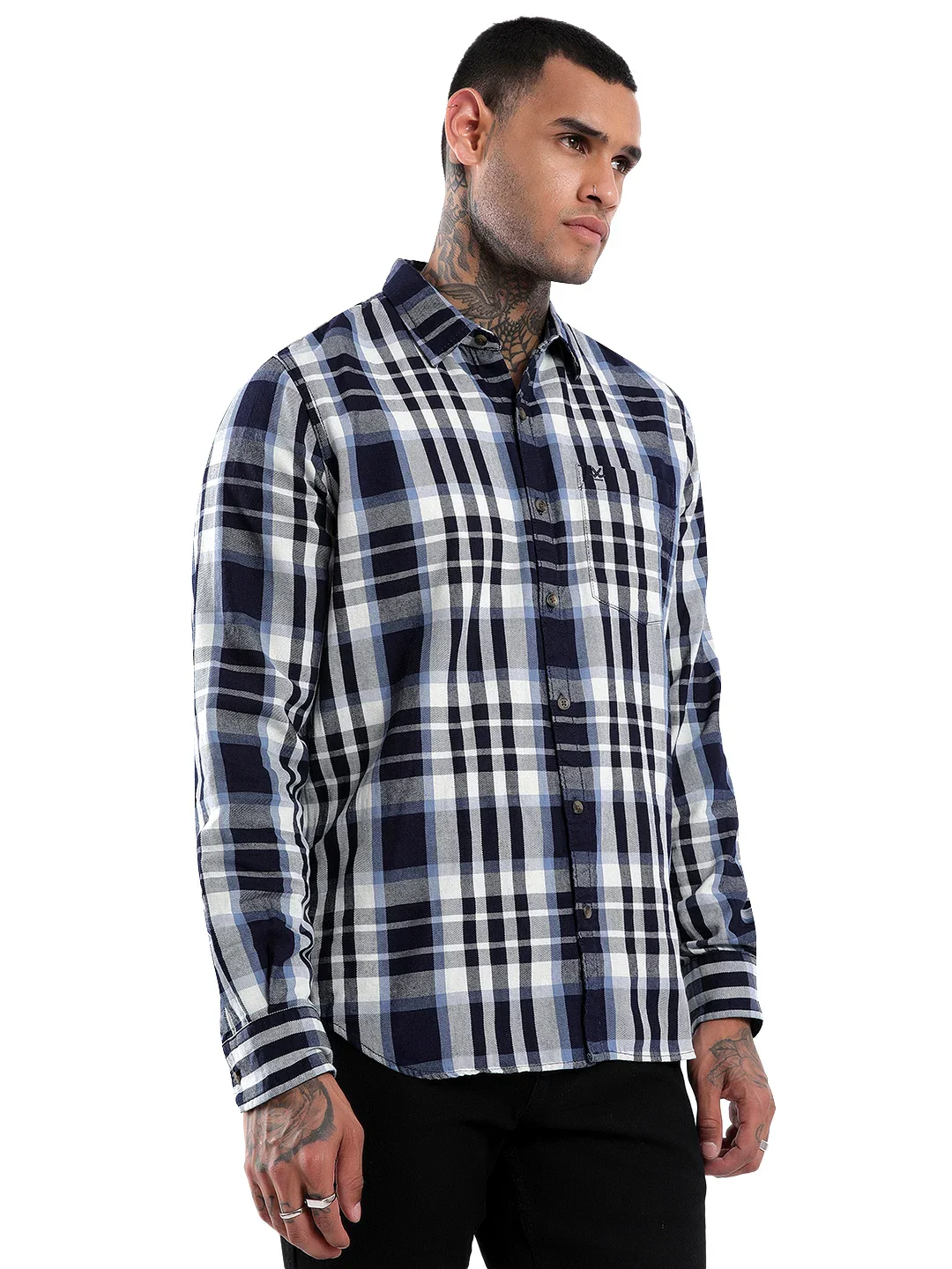 Beige-Navy Checked Shirt - Image 4