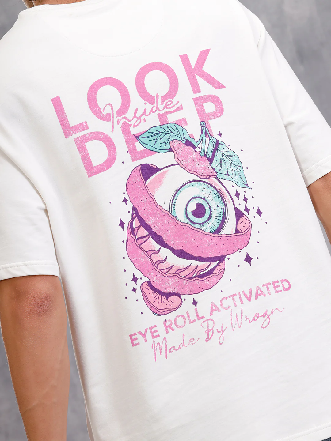 Bizarre Elements Inspired Look Deep Inside Eyeball Back Print Crew Neck T-Shirt  | Off White - Image 6