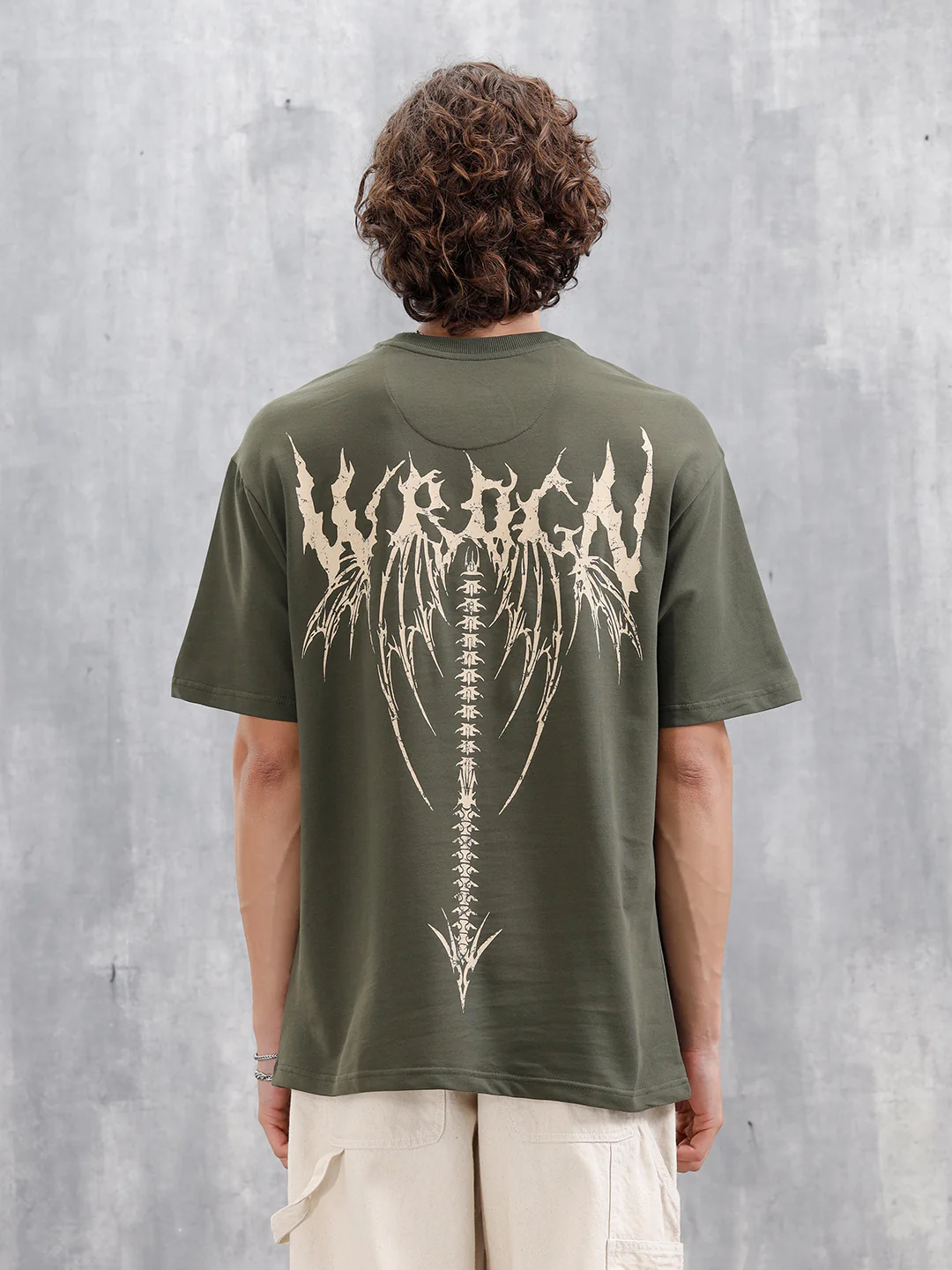 Bizarre Elements Inspired Oversized Fit T-Shirt With Back Print | Olive - Image 3